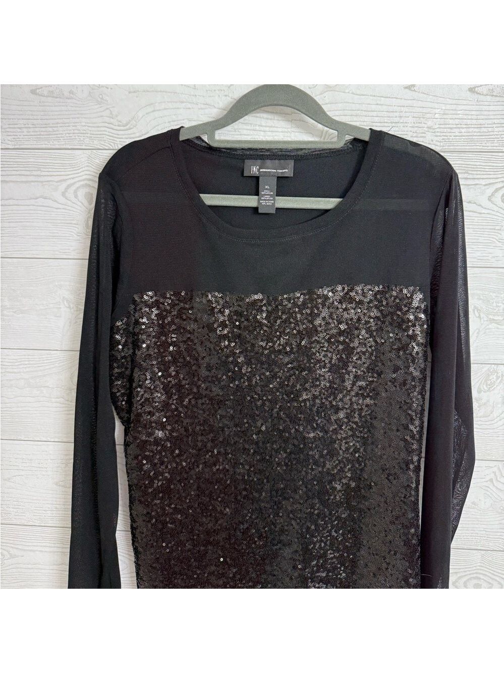 INC Int’l Concepts Women’s Black Shear Sequin Long Sleeve Top. Size XL - Picture 3 of 6